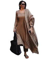 Gosriki Women'S Rayon Blend Straight Solid Kurta With Pant & Dupatta (Raja Sa...