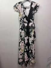 Band of Gypsies Dress Womens Small Black Floral Maxi Wrap Ruffle Boho Tie Waist