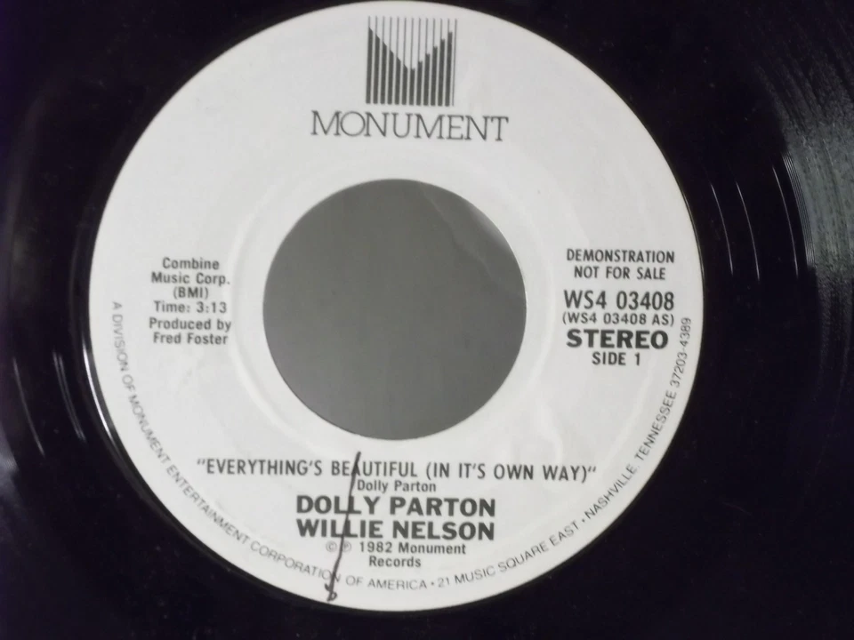 Dolly Parton,Willie Nelson,Monument,"Everything's Beautiful"US,7"45,1982 PROMO,M - Image 2 of 2