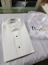 Vintage Chaplin Pleated Tuxedo Shirt w/ Black Buttons - Men's Medium - Cream