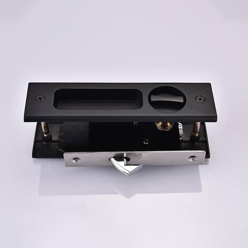 Black Sliding Barn Door Lock, Invisible Handle, Keys, Wood, Pocket Hardware