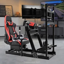 Marada 8040 Aluminum Racing Simulator Cockpit with 3 Monitor Stand and Red Seat