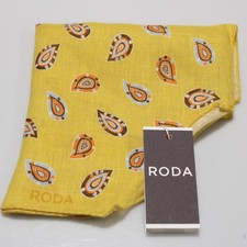 Roda NWT 100 Linen Pocket Square In Yellow with Multicolor Paisley Print