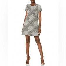 Calvin Klein Plaid Cross Box Short Sleeve Gray Black, Tweed Sz 12