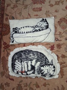 Handmade Inspired By Kliban Cat Pillow Set