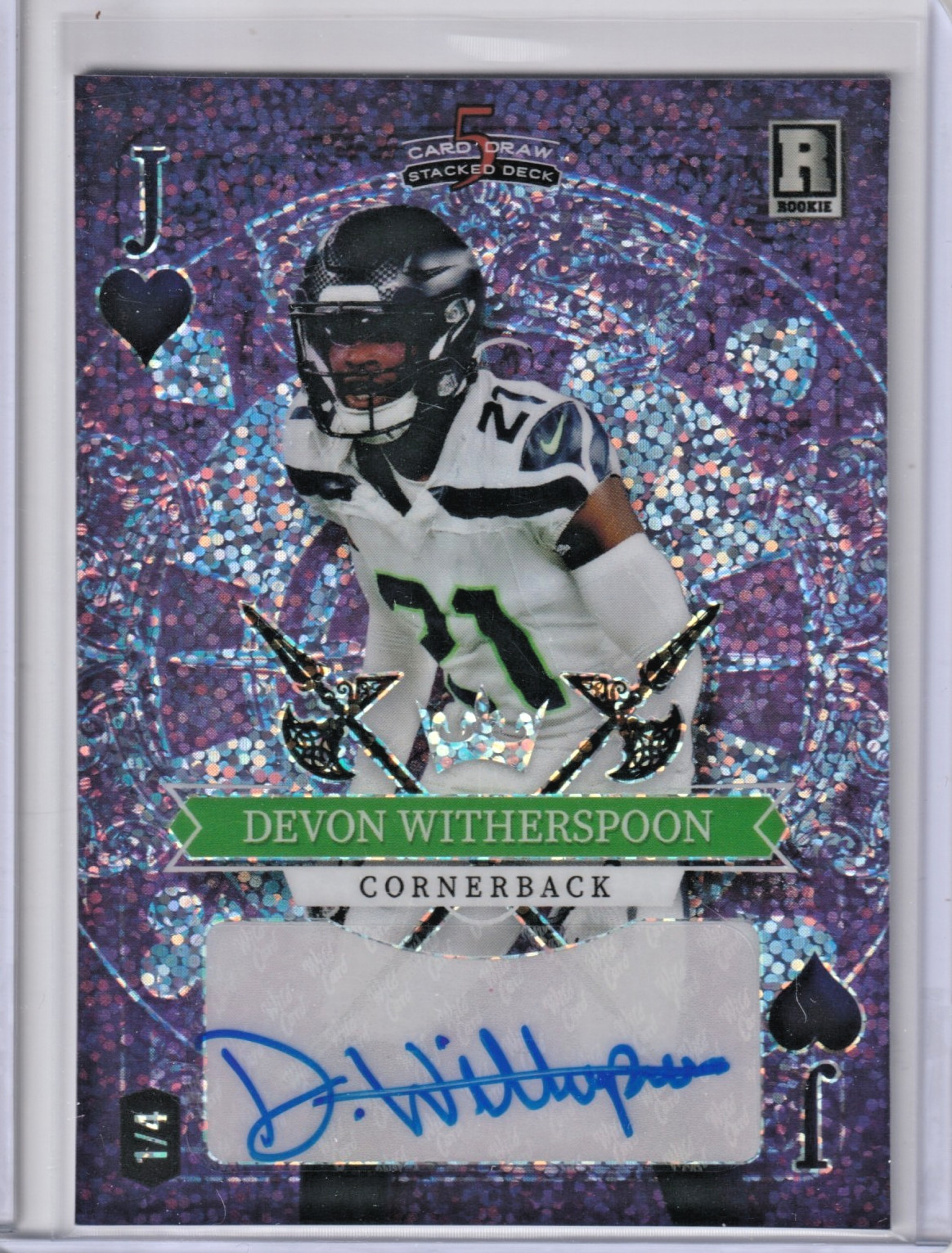 Devon Witherspoon Wild Card 5 Card Draw Stacked Deck Ace Autographs #DWA Spade-Rainbow Foil-Purple