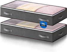 2 Pack 90L Underbed Storage Bags, under Bed Storage Box with Lid, Clothes Storag