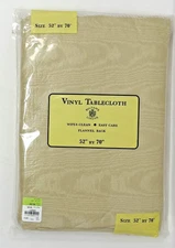 Sultan’s Linens Vinyl Tablecloth Flannel Back Solid Beige 70" x 52" VINTAGE NOS