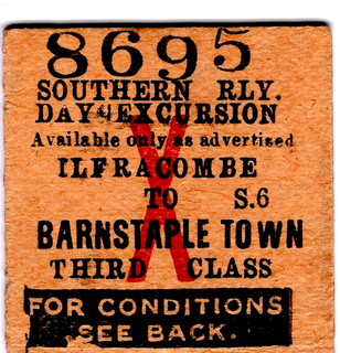Railway ½ ticket: Southern: Ilfracombe to Barnstaple Town 1926