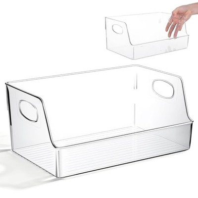 NUOBESTY Clear Storage Bins with Handle Plastic Book Organizer Basket for Classr