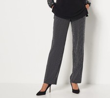 Susan Graver Printed Liquid Knit Pull-On Pants-Black Stripe-3X-NEW-A310111