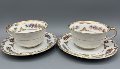 2 Sets Royal Bayreuth Porcelain Tea Cups & Saucers ROB41 Dresden Flowers Germany