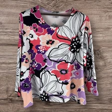CJ Banks Size 3X Knit Top Pullover Long Sleeve Vibrant Floral Cotton Stretch
