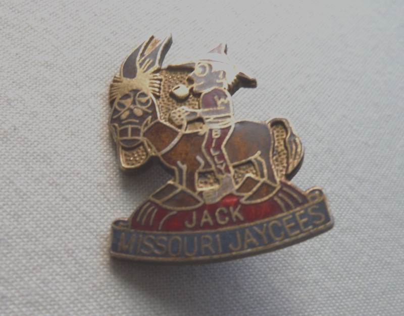 Vintage Missouri Jaycee Pin- "Jack" Mule ridden by a Hill Billy-1  1/2 Inches