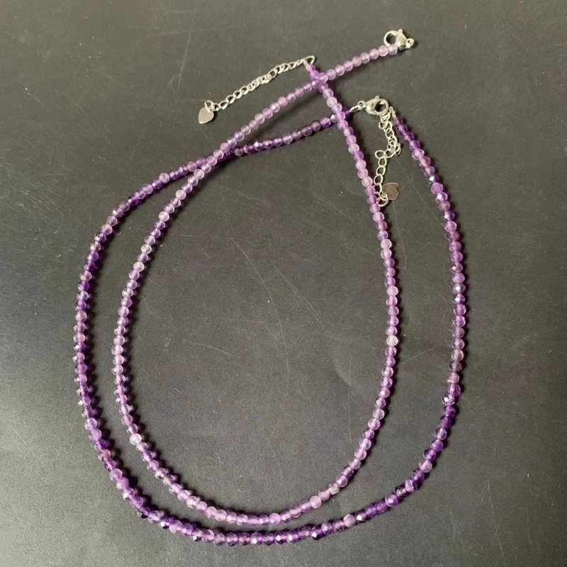 Dainty 3mm Natural Gemstone Faceted Bead Choker Aquamarine Crystal Ruby Necklace - Image 3 of 4