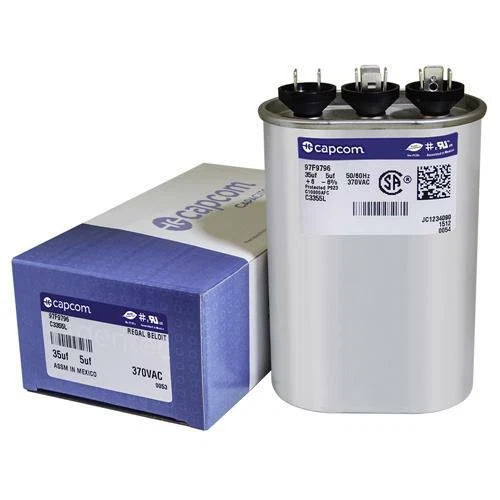 GE / Genteq • 35 + 5 uf 370 VAC • Oval Dual Run Capacitor • C3355L 