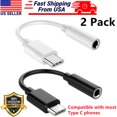 2 Pack USB-C Type C Adapter to 3.5mm Aux Jack Headphone for Samsung for iPhone