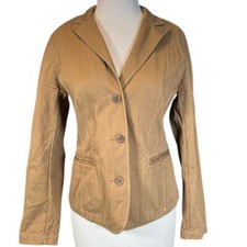 Vintage Lands End 100 Cotton Light Brown Blazer 90's Size 8 Functional Pockets