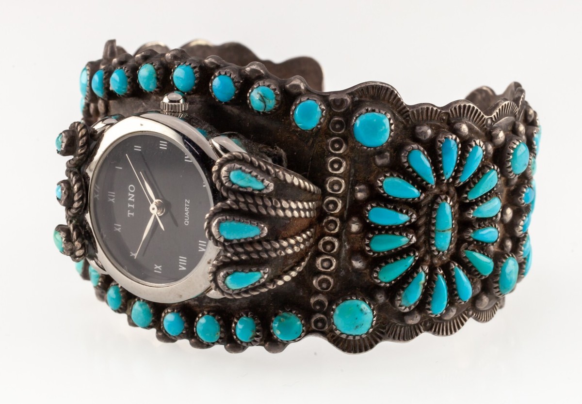Navajo Needlepoint Cuff Watch by F.M. Begay 38mm Wide | eBay display picture 2