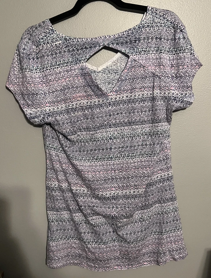 Earth Yoga Top XL Gray Multicolor Fair Isle Organic Cotton - Image 2 of 2