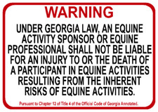 GEORGIA Equine Sign activity liability warning statute horse farm barn stable