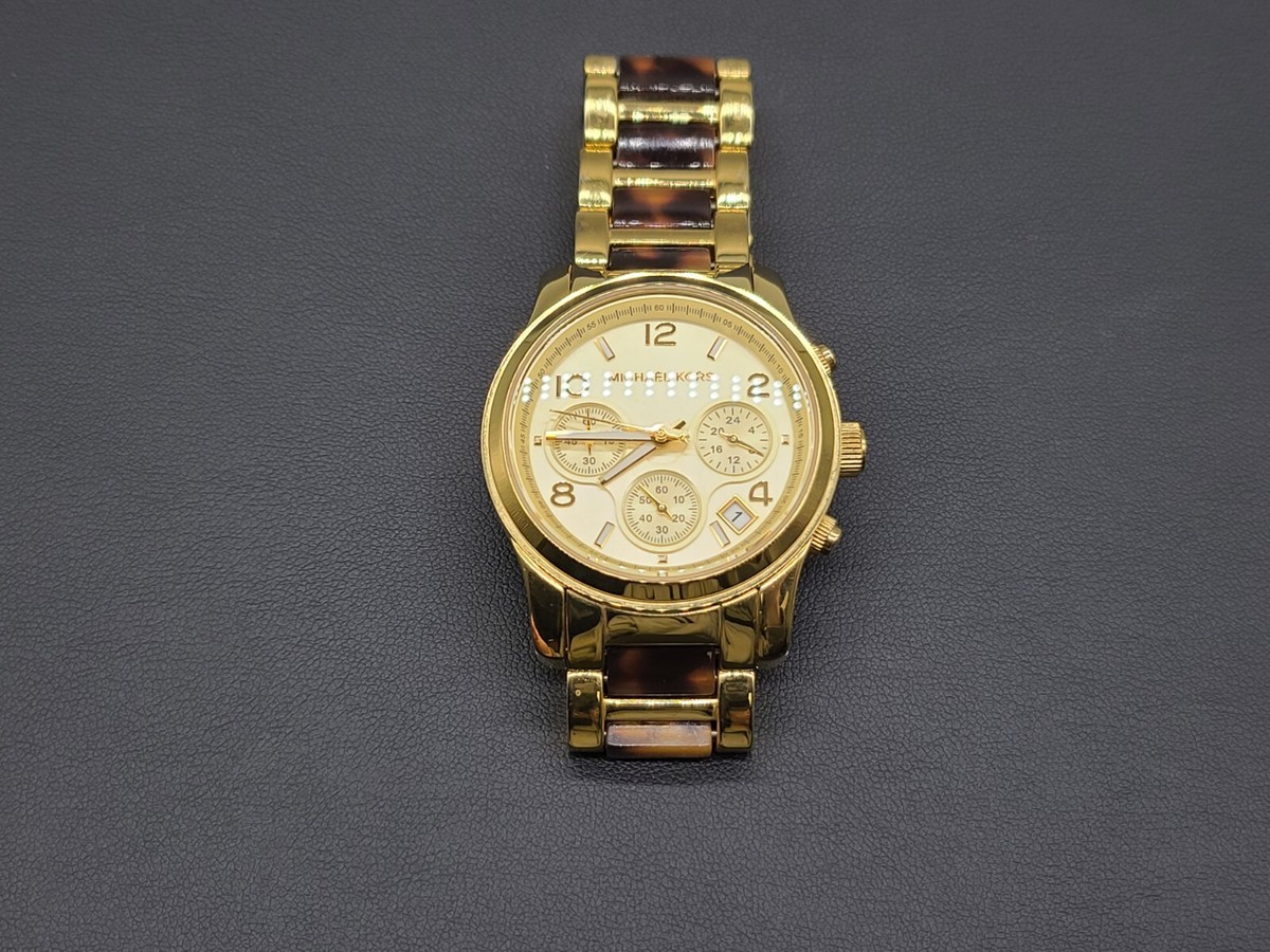 Michael Kors Ladies Gold Dial Gold Steel & Tortoise Watch MK5659 