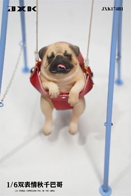 JXK 1/6 Pug on the Swing Model Cute Dog Animal Figure Soldier