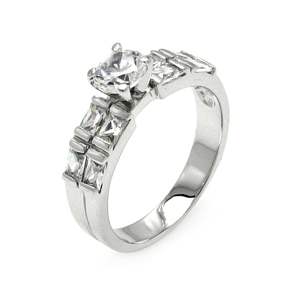 Sterling Silver Engagement Ring with 5mm 0.5ct Brilliant & Emerald Cut CZ-image