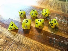 Set of 7 TTRPG Gaming Dice Dungeons & Dragons Pathfinder D20 Yellow Marble