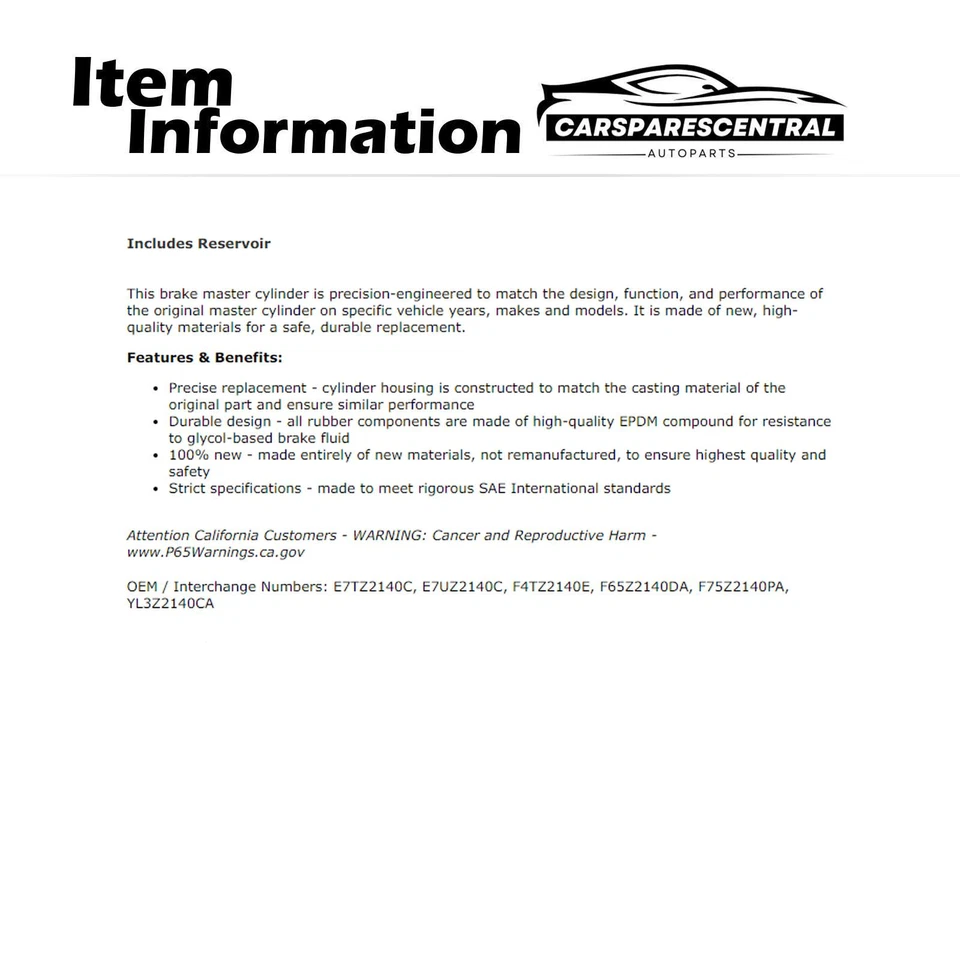 Cilindro maestro de freno Dorman para Ford F-250 1987-1993 5,8 L Foto 4 de 4