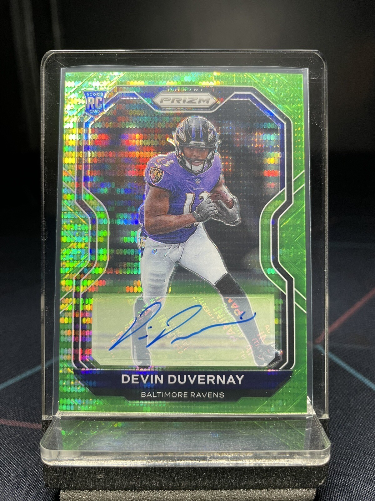 2020 Panini Prizm Devin Duvernay Neon Green Pulsar  Rookie Auto #380 RC Ravens