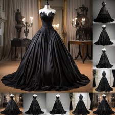 Black Straplress Full Length Lace Up Wedding Dresses Birthday Satin Bridal Gowns