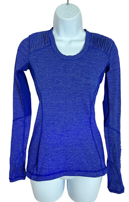 Lululemon Star Runner Long Sleeve Top Women's Sz 4 Tonka Stripe Pigment Blue