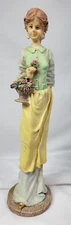 Artmark Collection? Vintage Resin Victorian Lady w/Flower Basket 10 3/4" Tall