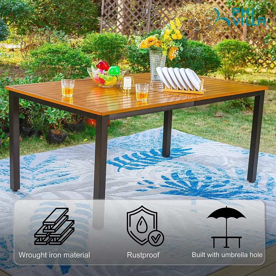 Juego de mesa y sillas de comedor de patio exterior de 7 piezas con orificio para sombrilla 6 sillas Foto 3 de 4