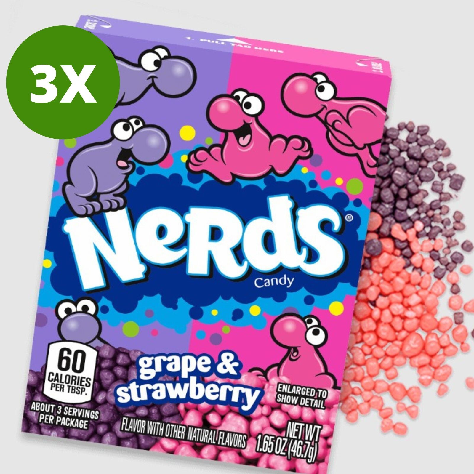 3 Pack X Nerds Candy Grape and Strawberry Natural Flavor 1.65 oz
