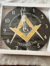 Black Masonic Wall Clock Square Compass Freemasons Numbers Time Battery NEW!