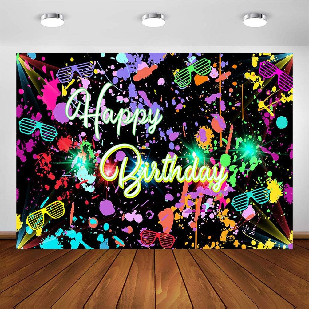AIIKES Neon-Hintergrund 1,8x1,2 M – Happy Birthday Fotohintergrund Bunt Graffiti