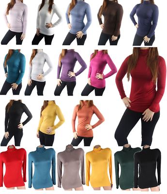 Damen Rollkragenshirt t-shirt Top Long Langarmshirt Rolli