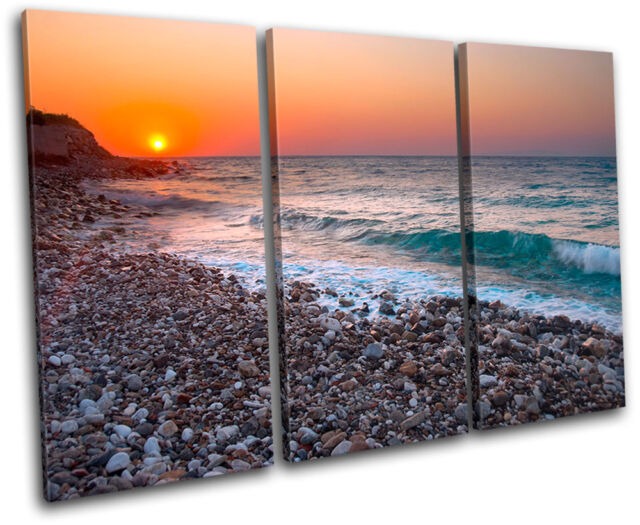 Pebble Beach Sunset Seascape TREBLE CANVAS WALL ART