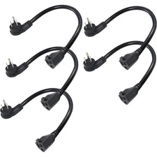 5 Pack Flat Plug Short Power Extension Cord 8inch Low Profile Flat Plug 3 Pron