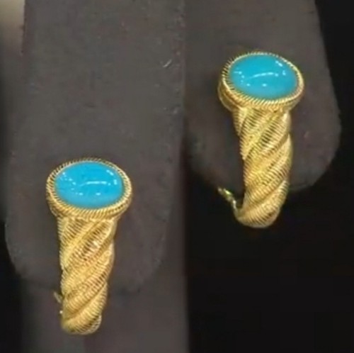 Judith Ripka Sterling Silver 14k Gold Clad Sleeping Beauty Turquoise Set - Picture 5 of 9
