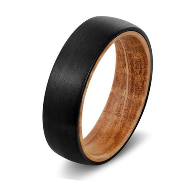 WOLFRAM / Carbid/ Tungsten *** Bandring schwarz mit Whiskyfass-Holz Gr. 62, 70