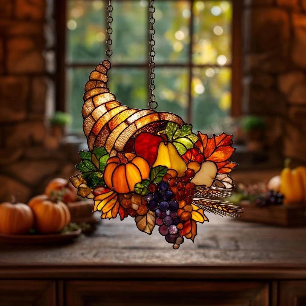 Thanksgiving Cornucopia Acrylic Window Suncatcher Autumn Decor