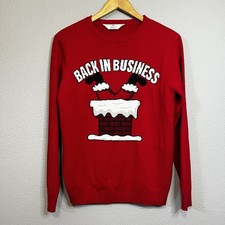 H M Junior's Unisex Teen 16-18 XL Red Santa "Back In Business" Sweater