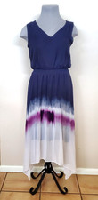 Simply Vera Purple & White Tie Dye Asymmetrical Hem Midi Dress Size Large