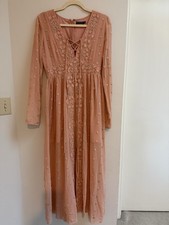 Nasty Gal Coral Sheer Maxi Dress with Gold Embroidery，US size 6