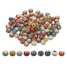100Pcs 6mm Round Ceramic Porcelain Beads, Flower Glaze Mixed Color