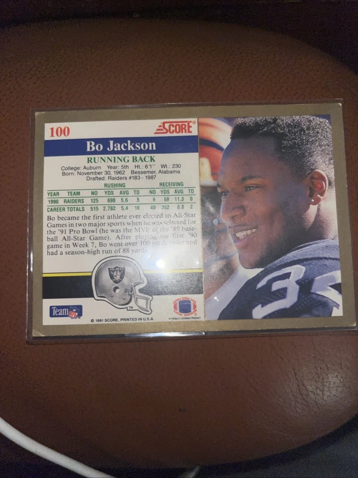 1991 Score NFL Bo Jackson #100 Oakland Raiders NM - Image 2 of 3