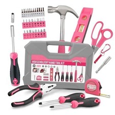 42pc Small Tool Box Set for Women. Home, Office and College Dorm Pink